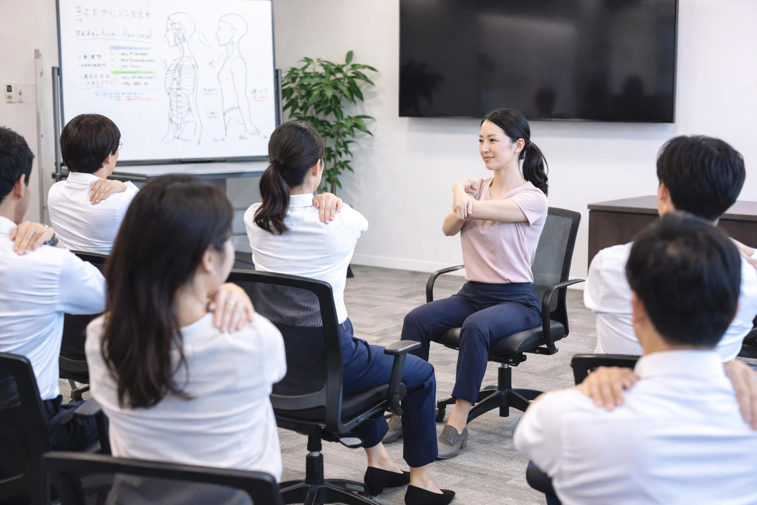企業での実施風景（椅子ピラティス）